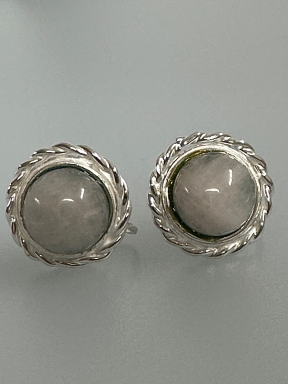 Vintage Sterling Silver White Stone Round Stud Earrings